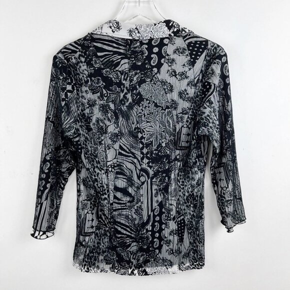 Alberto Makali Black Mesh Cover Button Down Long Sleeve Floral Shirt Womens XL - Picture 5 of 5